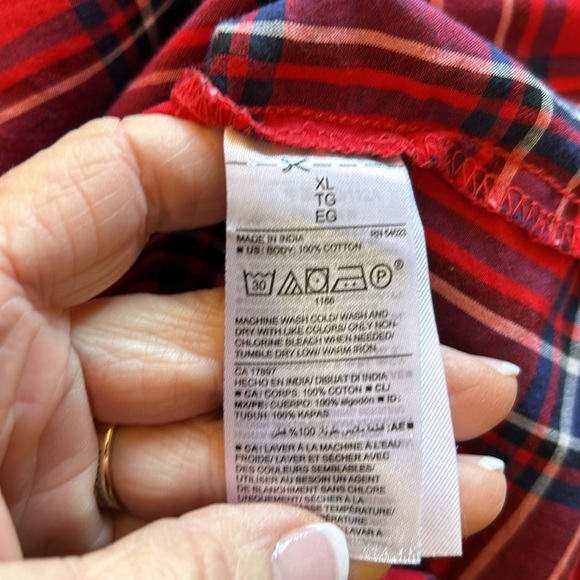 Old Navy Red Blue Plaid Tartan Ruffle Button Trim Long Sleeve Shirt zXL - Picture 14 of 15